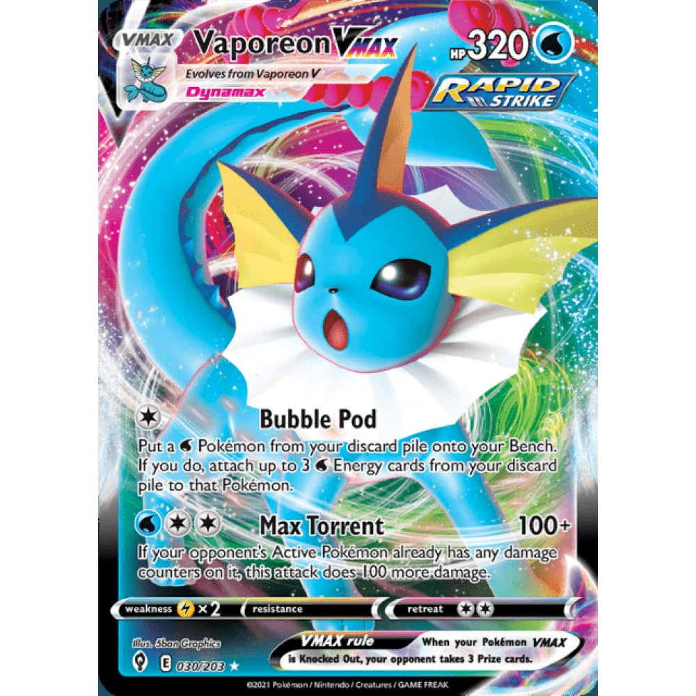 Vaporeon VMAX Ultra Rare 030/203 Pokemon Card Game Evolving Skies