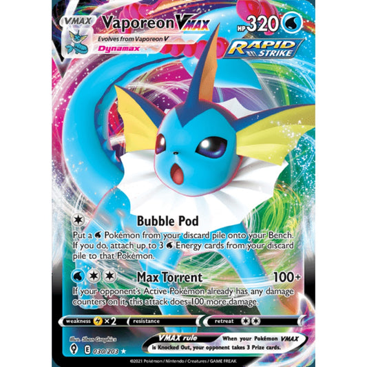 Vaporeon VMAX Ultra Rare 030/203 Pokemon Card Game Evolving Skies