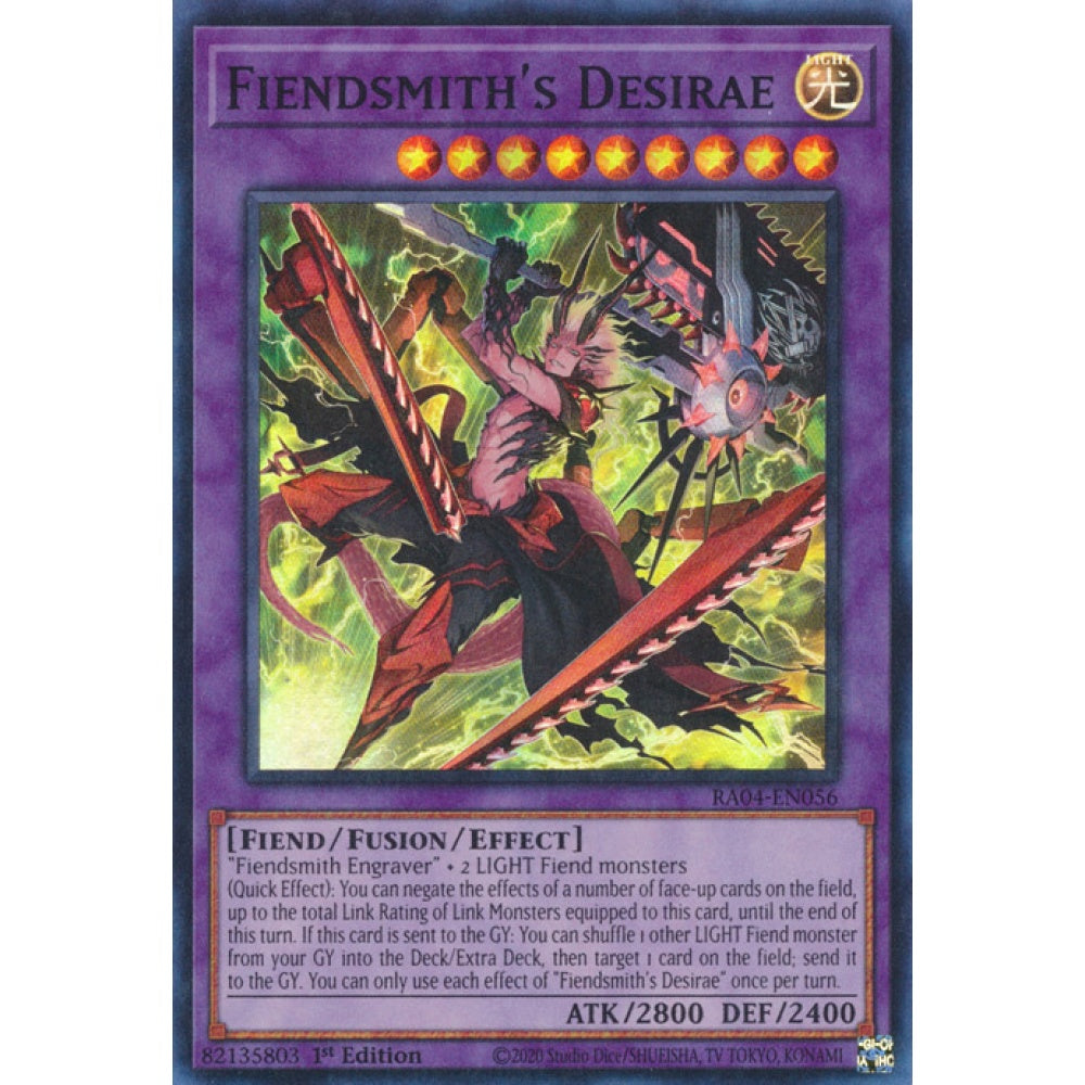 Fiendsmith's Desirae RA04-EN056 Ultra Ultra Rare Yu-Gi-Oh Quarter Century Stampede in Art