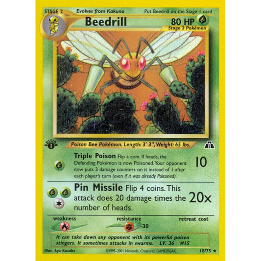 Beedrill Rare 18/75 Pokemon Card Game Neo Discovery