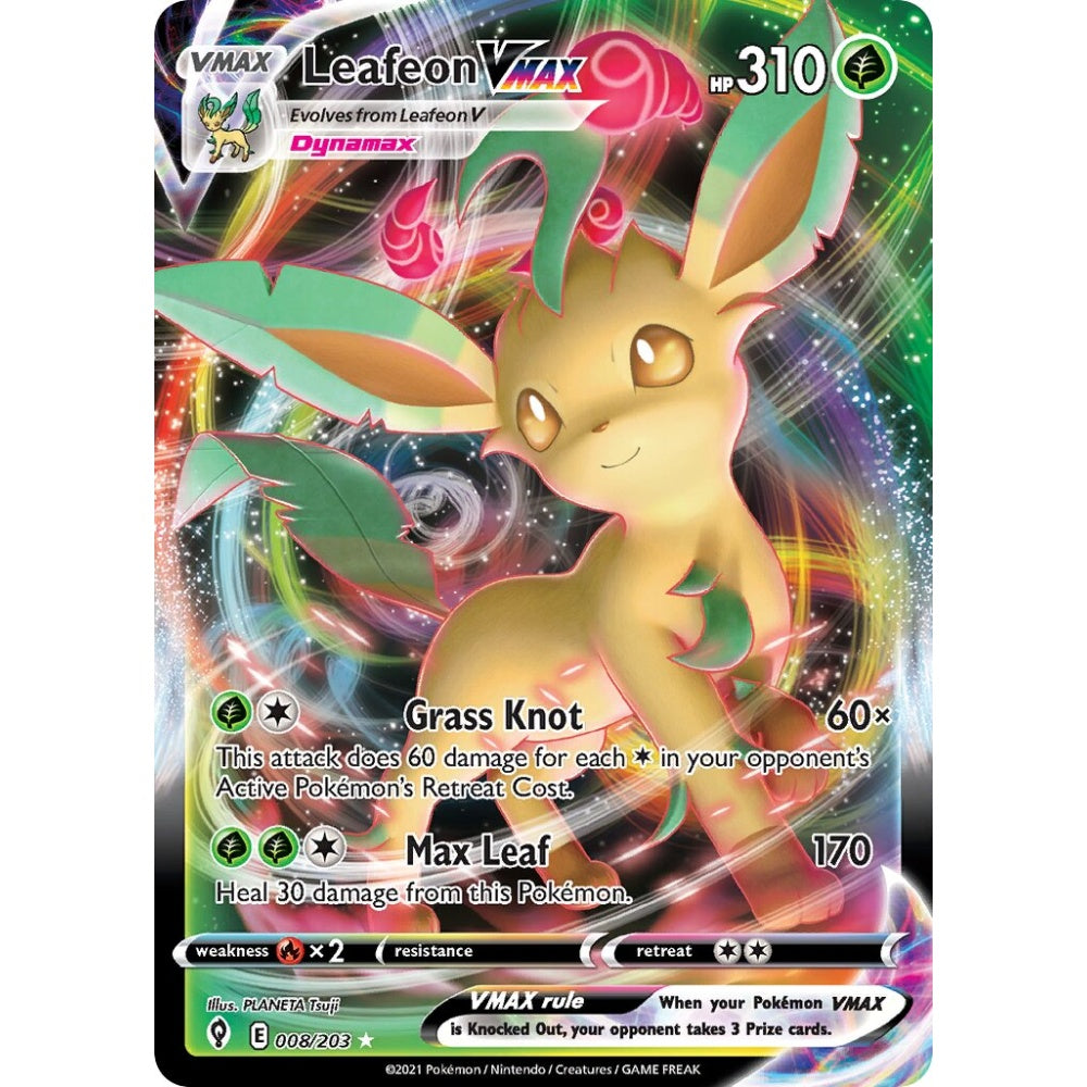 Leafeon VMAX Holo Rare VMAX 008/203 Pokemon Card Game Evolving Skies