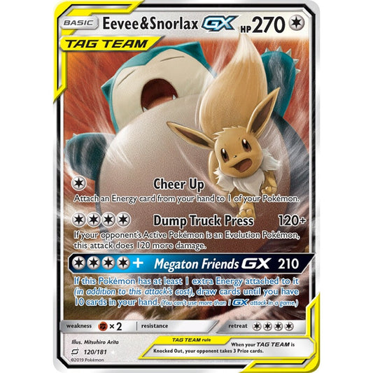 Eevee & Snorlax-GX Rare Holo GX 120/181 Pokemon Card Game Team Up