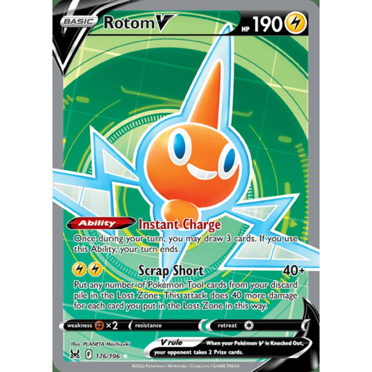 Rotom V Full Art 176/196 Pokemon Card Game Lost Origins