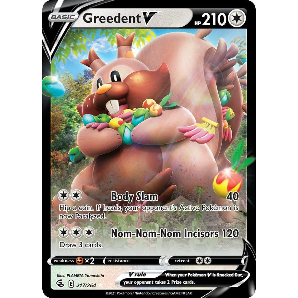 Greedent V Holo Rare V 217/264 Pokemon Card Game Fusion Strike