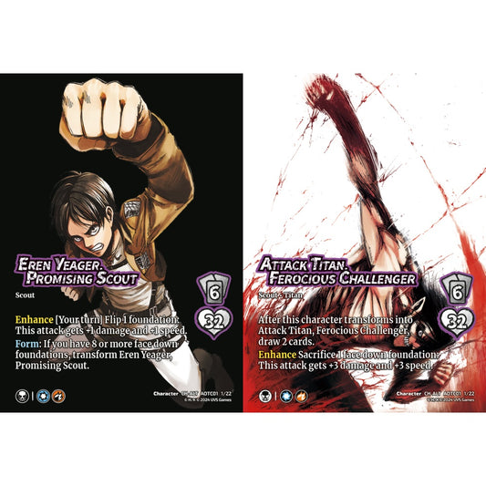 Eren Yeager, Promising Scout//Attack Titan, Ferocious Challenger, 1/22, CH-ALT, UniVersus, Attack on Titan: Battle for Humanity
