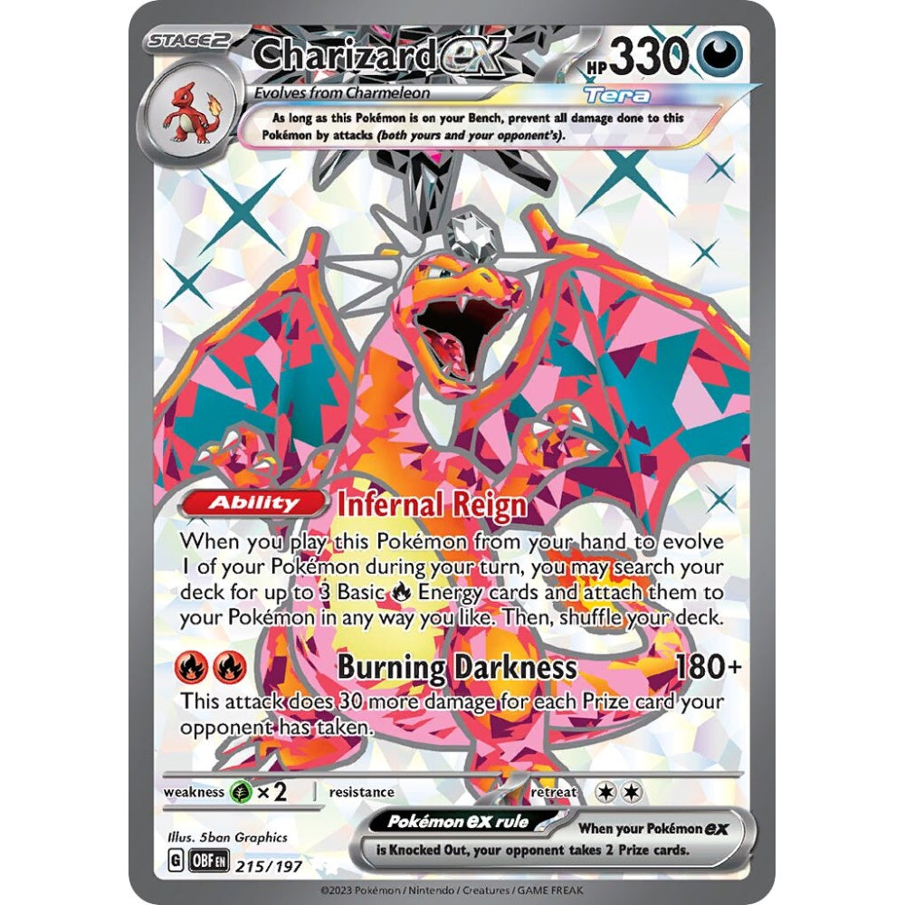 Charizard ex Ultra Rare 215/197 Pokemon Card Game Obsidian Flames