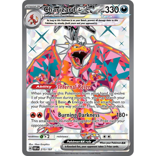 Charizard ex Ultra Rare 215/197 Pokemon Card Game Obsidian Flames