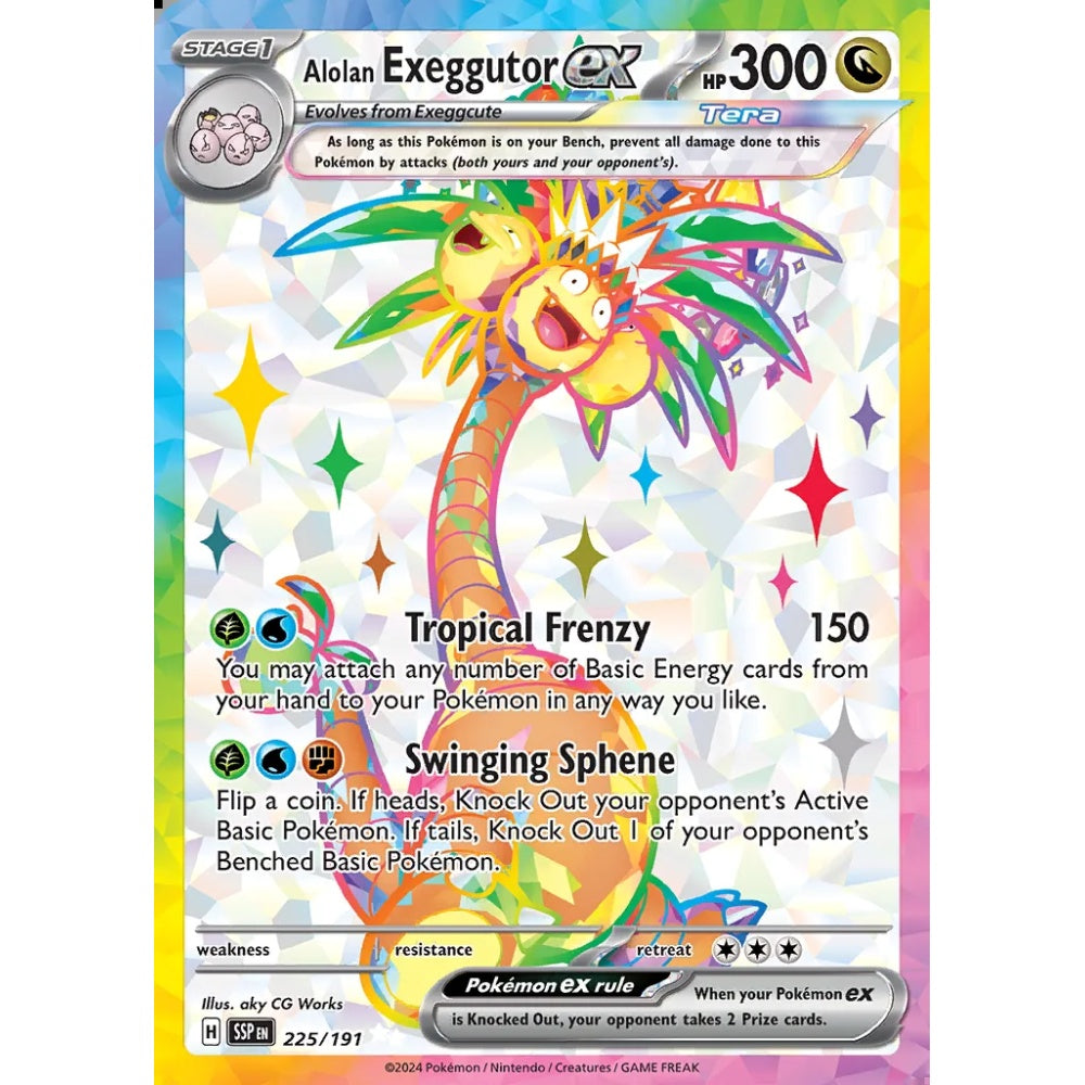 Alolan Exeggutor ex Ultra Rare 225/191 Pokemon Card Game Surging Sparks
