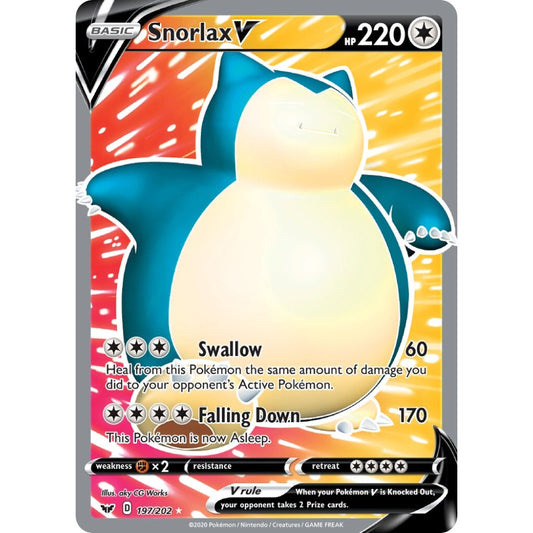 Snorlax V Rare Ultra 197/202 Pokemon Card Game Sword & Shield