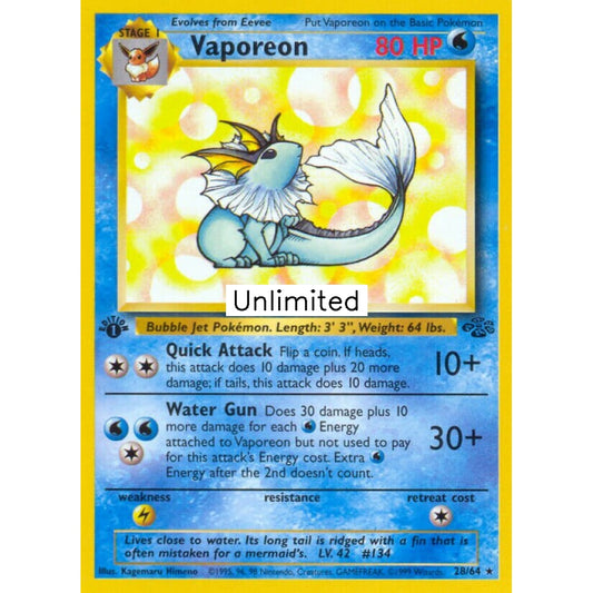 Vaporeon Rare 28/64 Pokemon Card Game Jungle