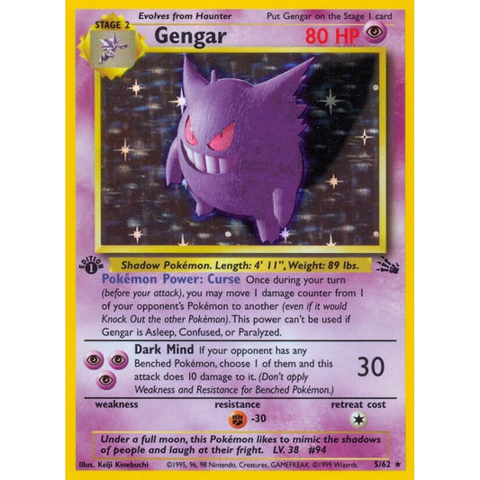 Gengar Rare Holo 5/62 Pokemon Card Game Fossil