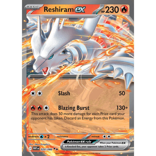 Reshiram ex Double Rare 20/086 Pokemon Card Game White Flare