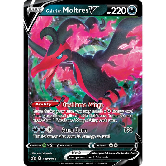 Galarian Moltres V Holo Rare V 097/198 Pokemon Card Game Chilling Reign