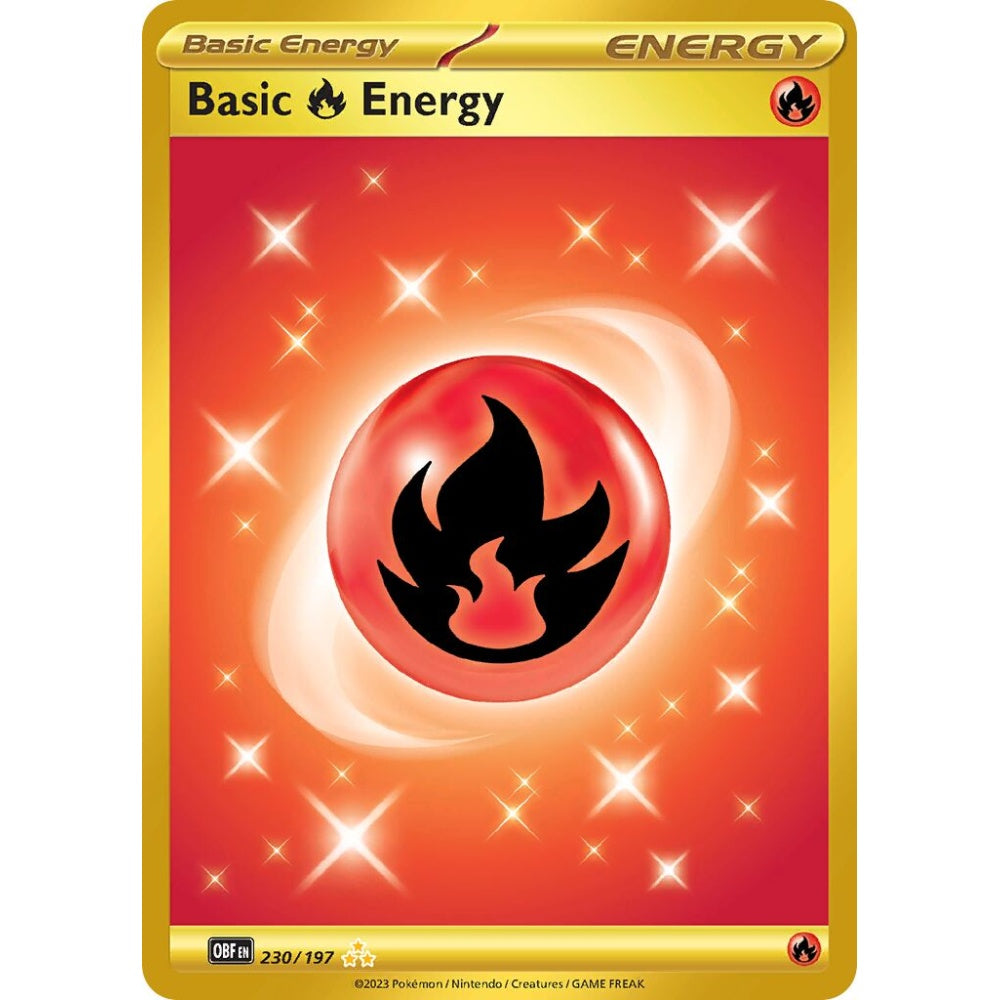Basic Fire Energy Hyper Rare 230/197 Pokemon Card Game Obsidian Flames