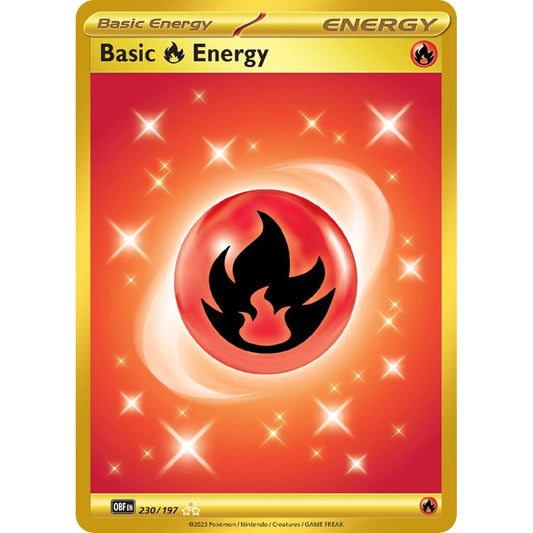 Basic Fire Energy Hyper Rare 230/197 Pokemon Card Game Obsidian Flames