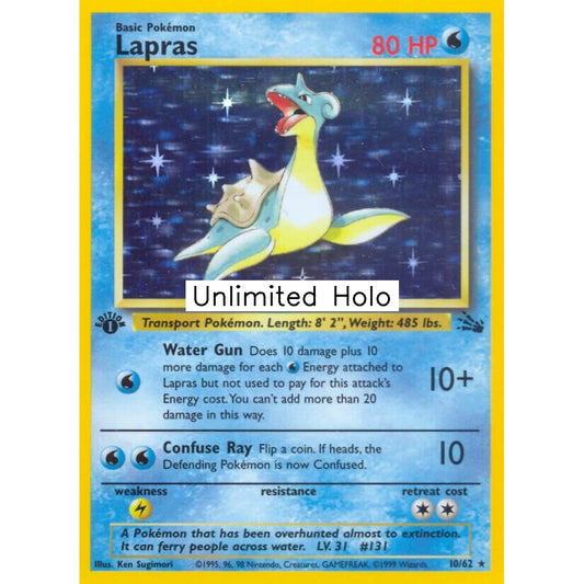 Lapras Rare Holo 10/62 Pokemon Card Game Fossil
