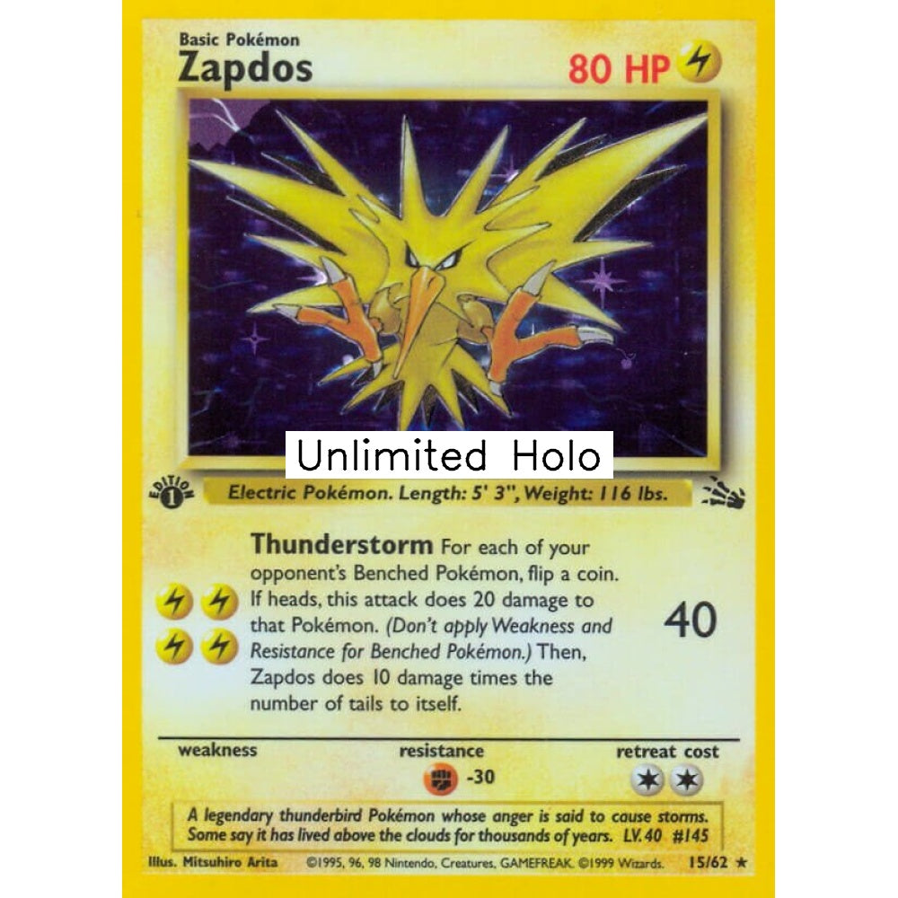 Zapdos Holo Rare 15/62 Pokemon Card Game Fossil