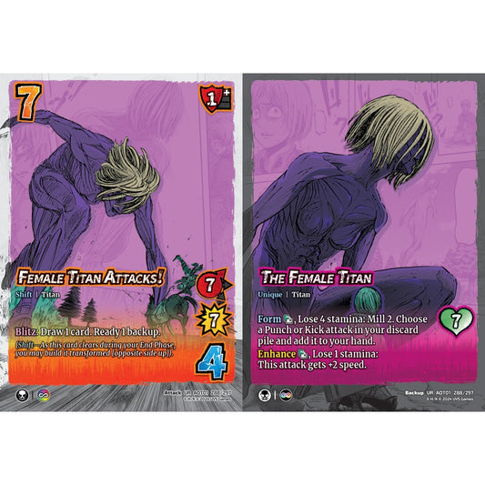 Female Titan Attacks!//The Female Titan, 288/297, UR, UniVersus, Attack on Titan: Battle for Humanity