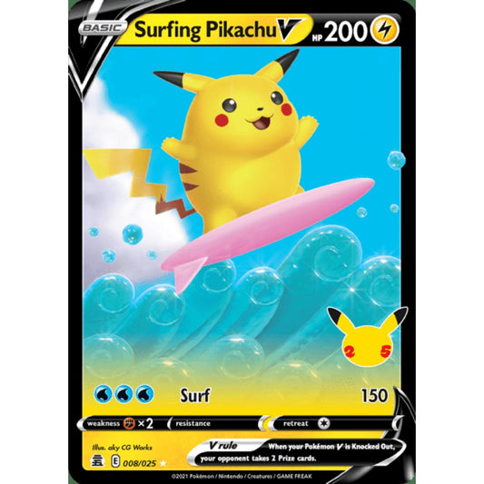 Surfing Pikachu V Double Rare 008/025 Pokemon Card Game Celebrations