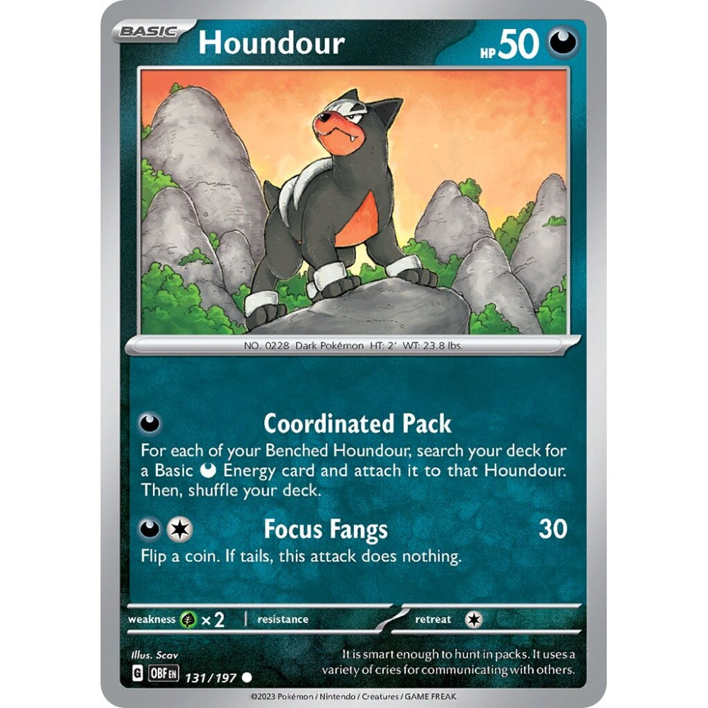 Houndour Common 131/197 Pokemon Card Game Obsidian Flames