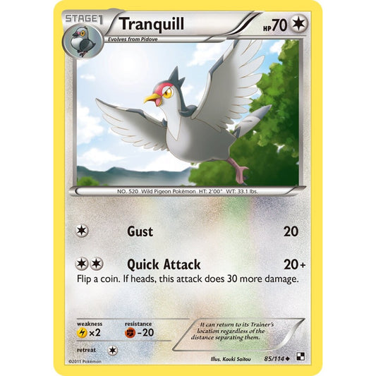 Tranquill Uncommon 85/114 Pokemon Card Game Black & White