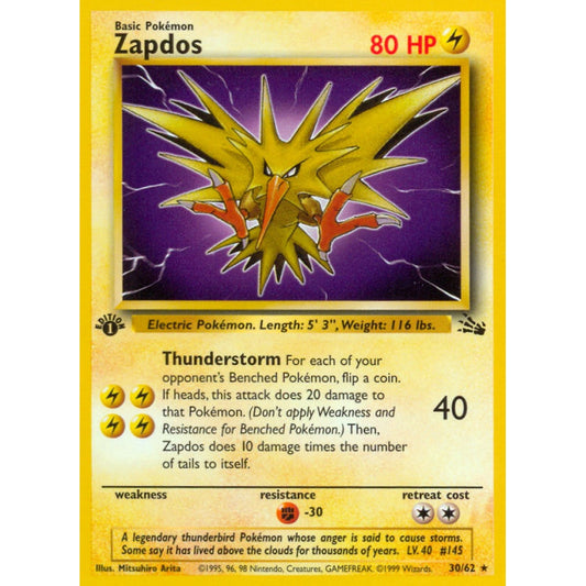 Zapdos Rare 30/62 Pokemon Card Game Fossil