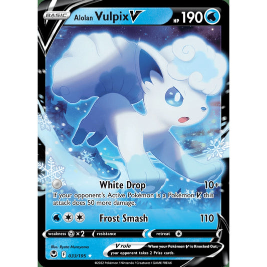 Alolan Vulpix V Double Rare 033/195 Pokemon Card Game Silver Tempest