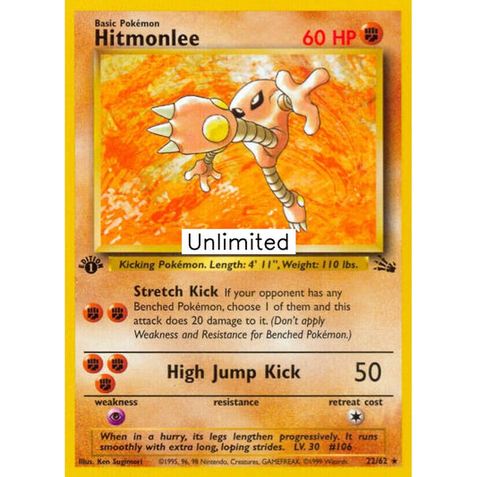 Hitmonlee Rare 22/62 Pokemon Card Game Fossil