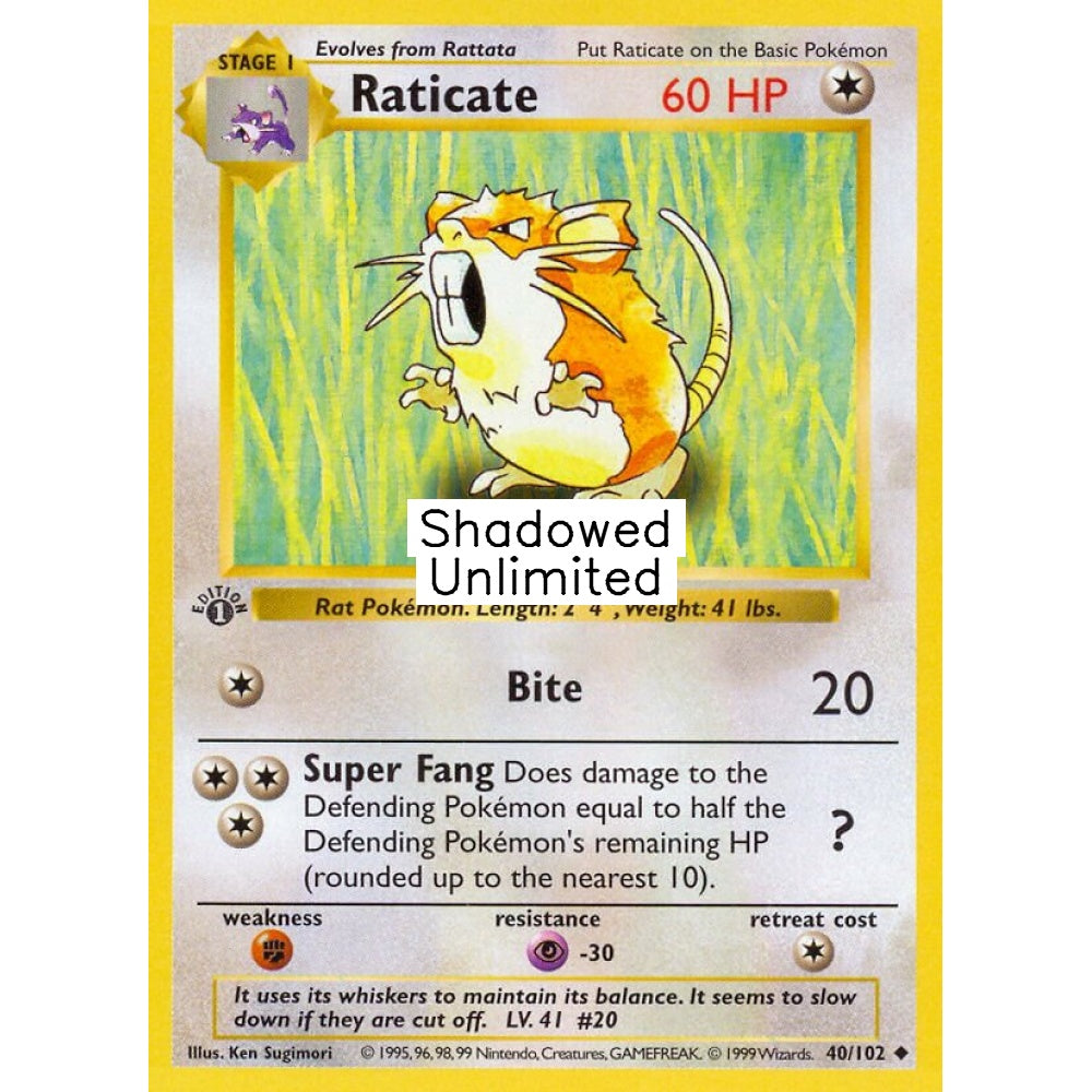 Raticate Uncommon 40/102 Pokemon Card Game Base Set