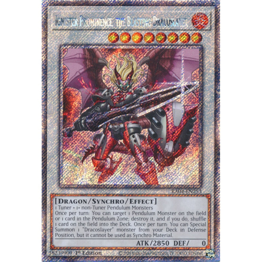 Ignister Prominence, the Blasting Dracoslayer RA04-EN253 Platinum Platinum Secret Rare Yu-Gi-Oh Quarter Century Stampede in Art