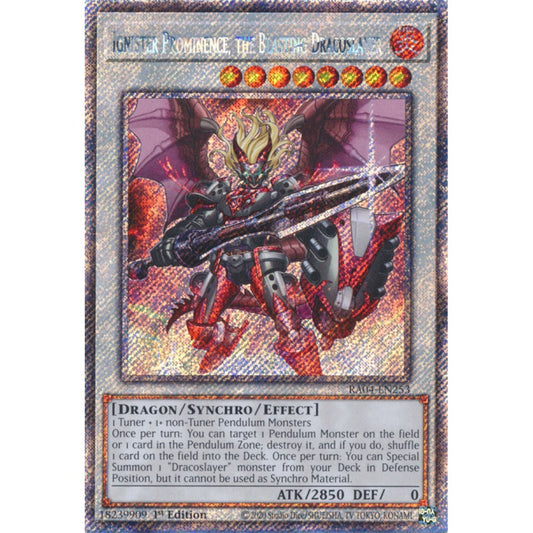 Ignister Prominence, the Blasting Dracoslayer RA04-EN253 Platinum Platinum Secret Rare Yu-Gi-Oh Quarter Century Stampede in Art