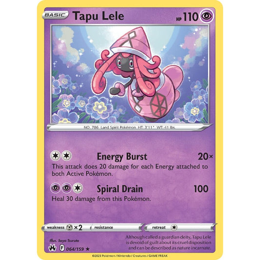 Tapu Lele Rare Holo 064/159 Pokemon Card Game Crown Zenith