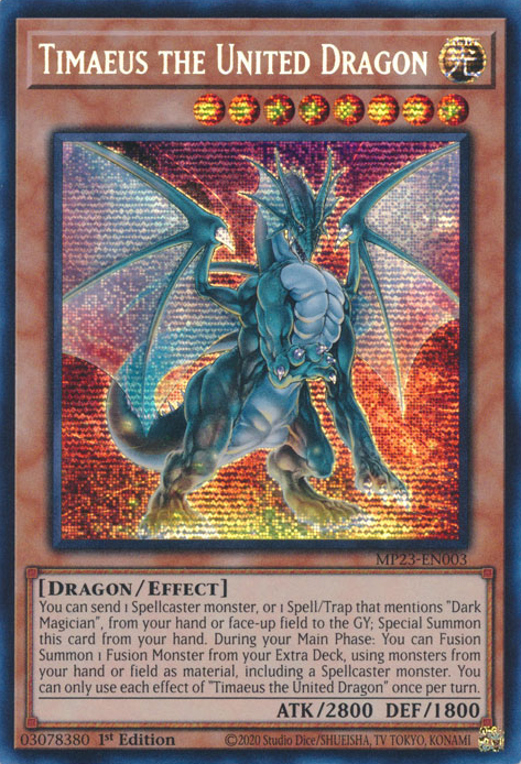 Timaeus the United Dragon MP23-EN003 Prismatic Prismatic Secret Rare Yu-Gi-Oh 25th Anniversary Tin: Dueling Heroes Mega Pack in Art