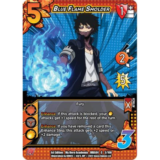 Blue Flame Smolder, 003/108, C, UniVersus, MHA04 League of Villains