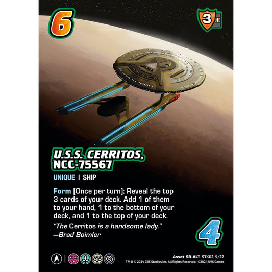 U.S.S. Cerritos, NCC-75567, 5/22, STK02, Universus, Star Trek Lower Decks Challenger Decks, Asset, SR-ALT