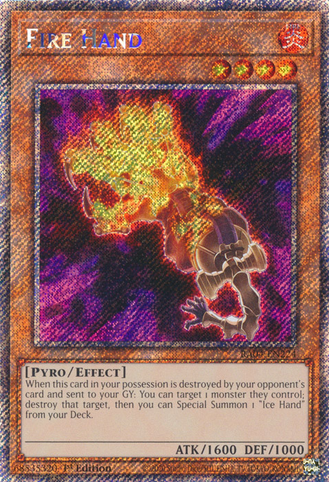 Fire Hand RA04-EN224 Platinum Platinum Secret Rare Yu-Gi-Oh Quarter Century Stampede in Art