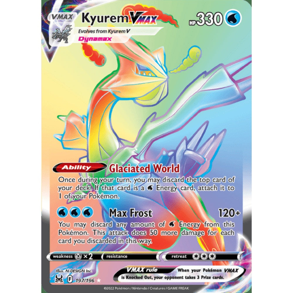 Kyurem VMAX Rainbow Rare 197/196 Pokemon Card Game Lost Origins