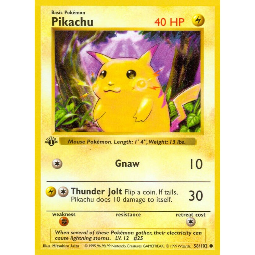 Pikachu Common 58/102 Pokemon Card Game Base Set