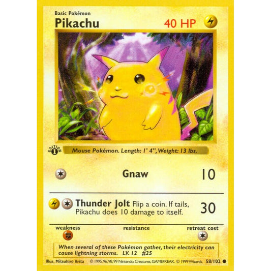 Pikachu Common 58/102 Pokemon Card Game Base Set