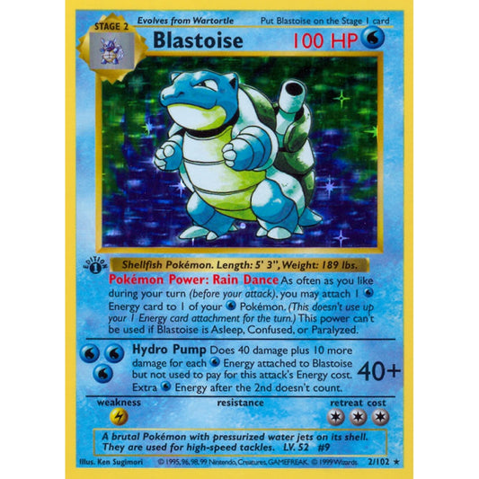 Blastoise Holo Rare 2/102 Pokemon Card Game Base Set