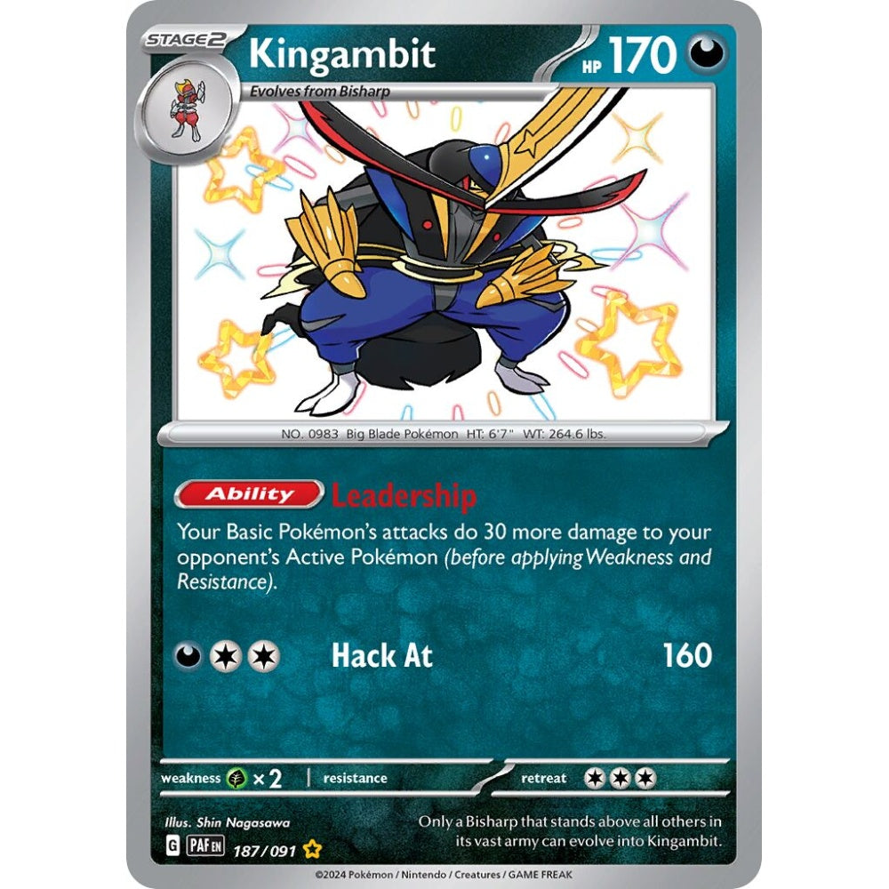 Kingambit Shiny Rare 187/091 Pokemon Card Game Paldean Fates