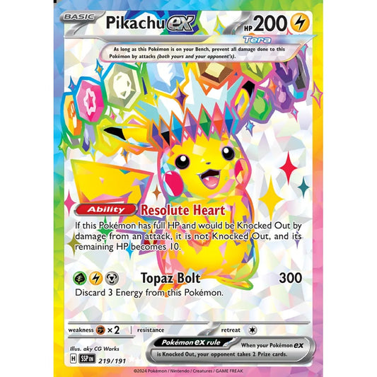 Pikachu ex Ultra Rare 219/191 Pokemon Card Game Surging Sparks