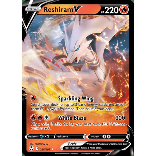 Reshiram V Double Rare 024/195 Pokemon Card Game Silver Tempest