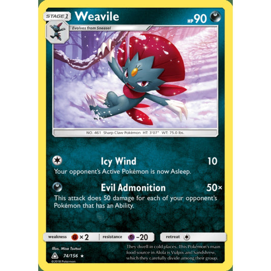 Weavile Holo Rare 74/156 Pokemon Card Game Ultra Prism