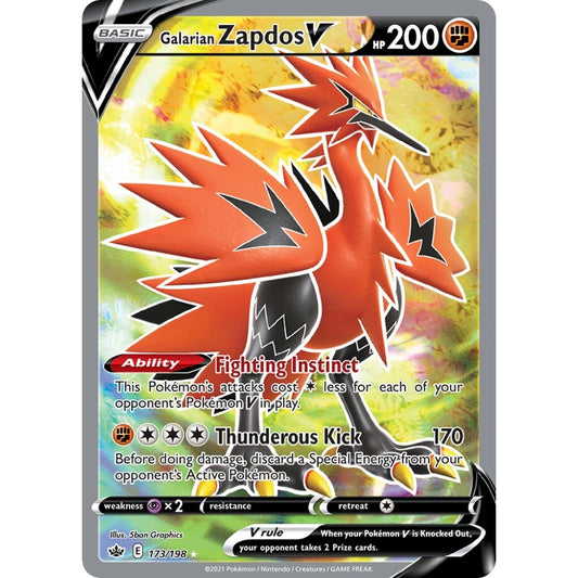 Galarian Zapdos V Rare Ultra 173/198 Pokemon Card Game Chilling Reign