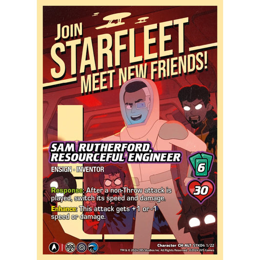 Sam Rutherford, Resourceful Engineer, 1/22, STK04, Universus, Star Trek Lower Decks Challenger Decks, Character, CH-ALT