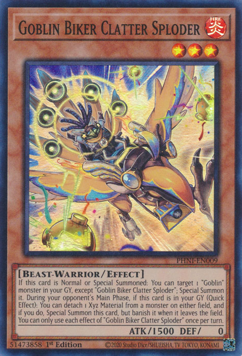 Goblin Biker Clatter Sploder PHNI-EN009 Super Super Rare Yu-Gi-Oh Phantom Nightmare in Art
