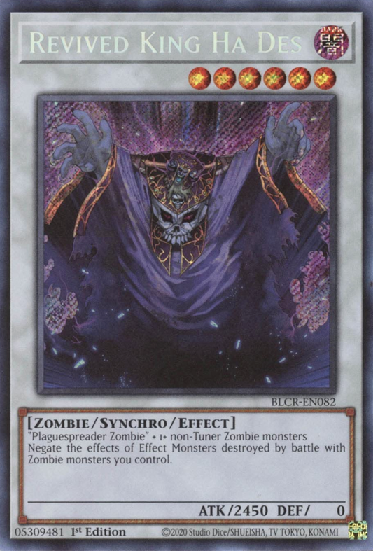 Revived King Ha Des BLCR-EN082 Secret Secret Rare Yu-Gi-Oh Battles of Legend: Crystal Revenge in Art