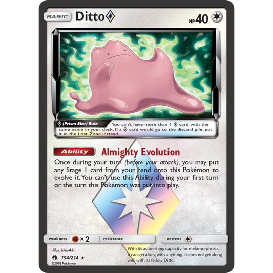 Ditto ◇ Rare Prism Star 154/214 Pokemon Card Game Lost Thunder