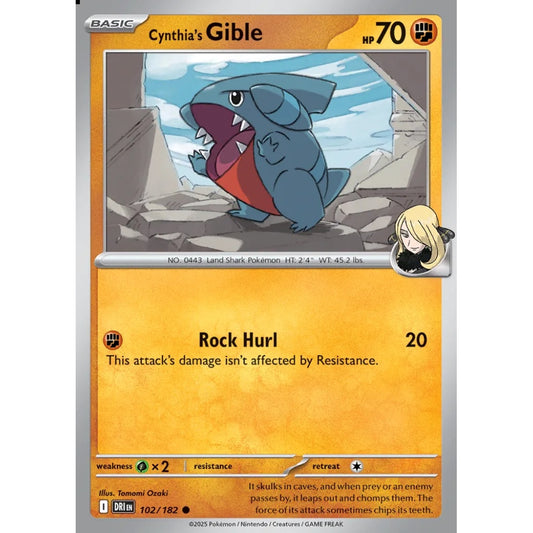 Cynthia's Gible Common 102/182 Pokemon Card Game Destined Rivals